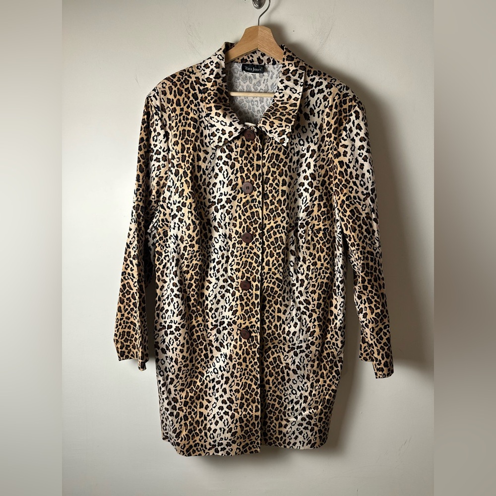 TARA JONES Women’s Brown Animal Print Trench Coat Jacket Size XL (16-18)